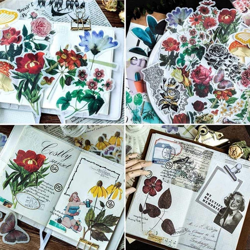 Doraking 60pcs Laptop Scrapbook Stickers, Doraking DIY Decorative Vintage Flowers Plants Set Stickers for Laptop Envelop, Scrapbook, Luggage, Windows, Glasses, Friendly to Kids (Vintage Flower) - Image 2